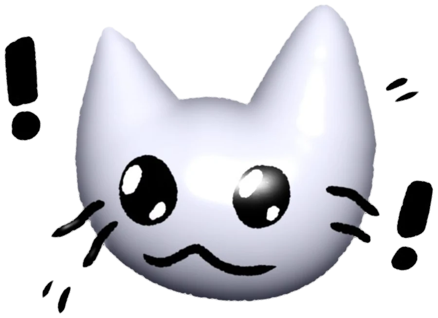 The big cat, startled, with exclamation marks on both sides of his head.
